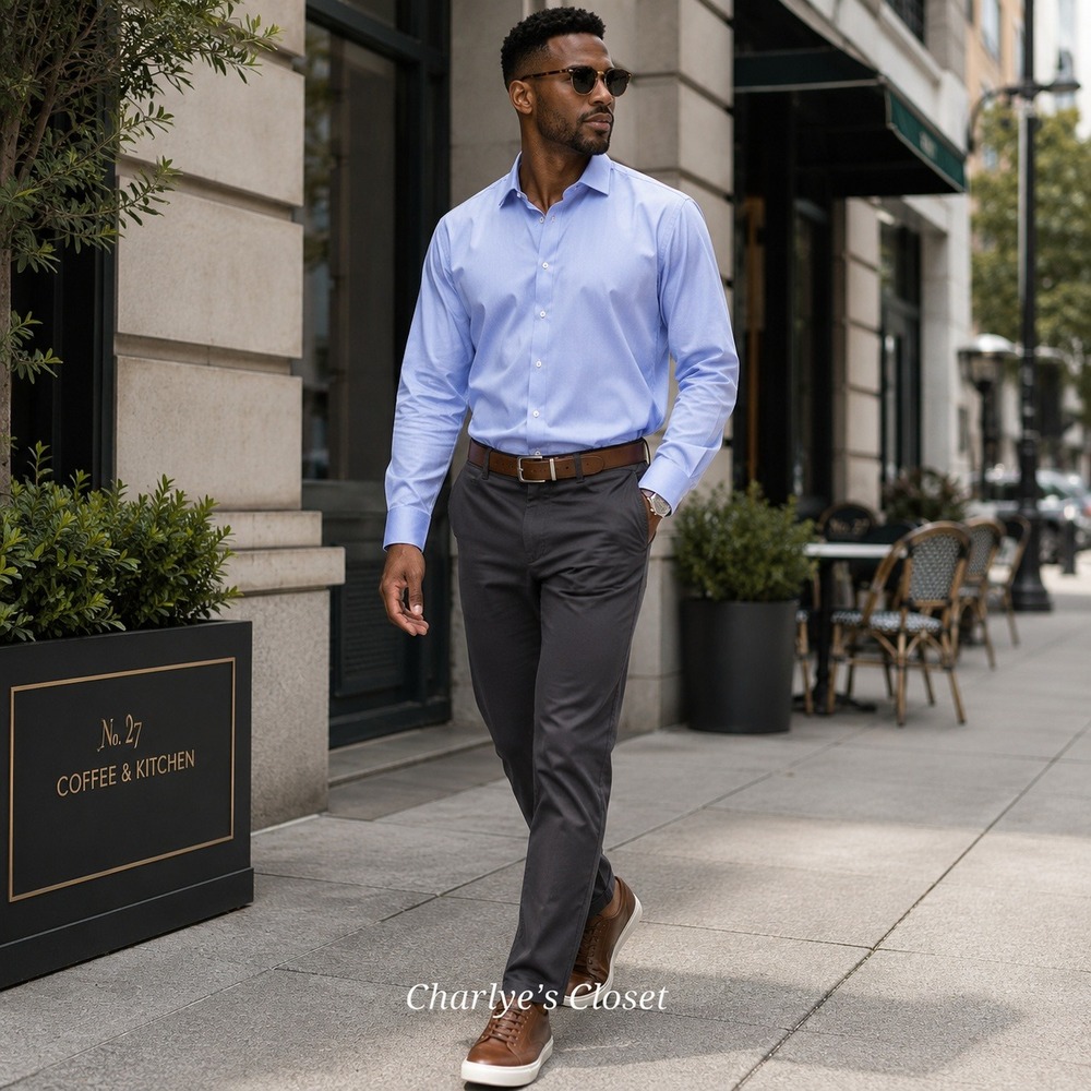 Christopher Lena Button Down Dress Shirt 19 34-35 Light Blue Business Minimalist